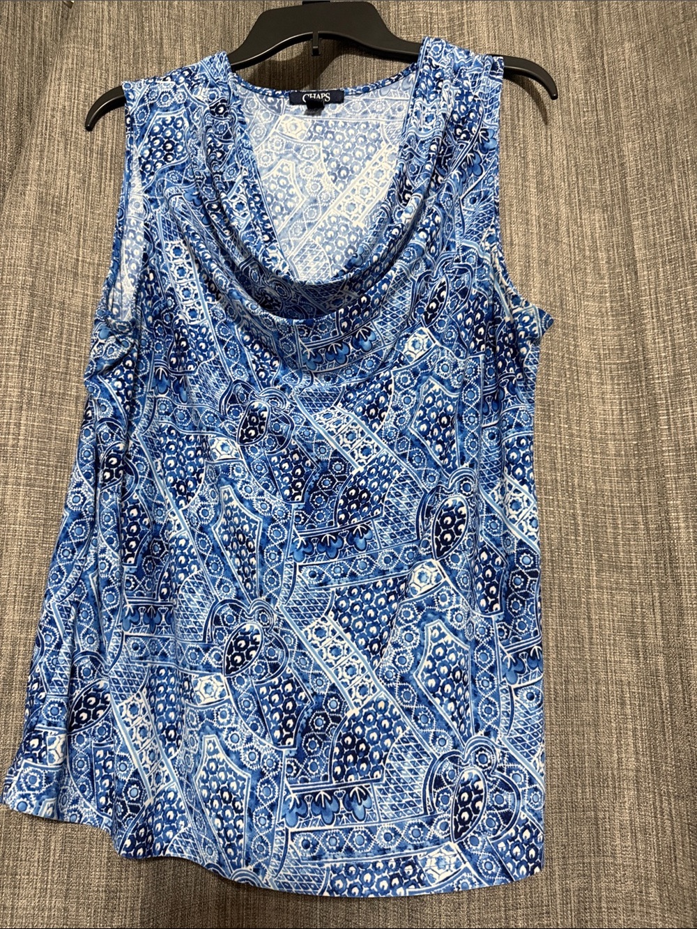 Chaps Blue Printed Cowl Neck Sleeveless Top